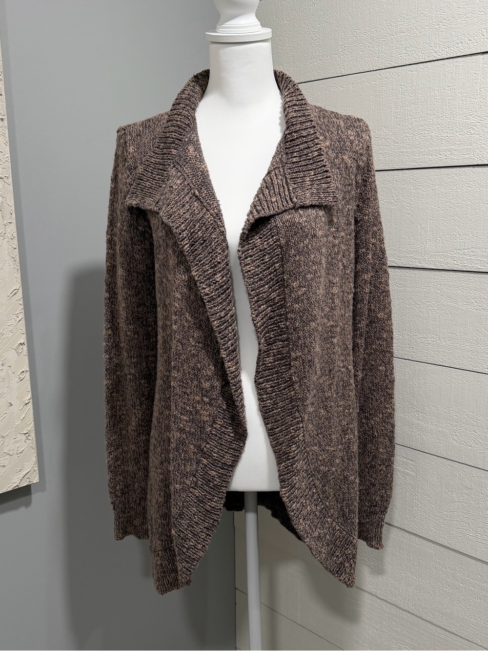 CAbi Brown Open-Front Shawl Collar Cardigan